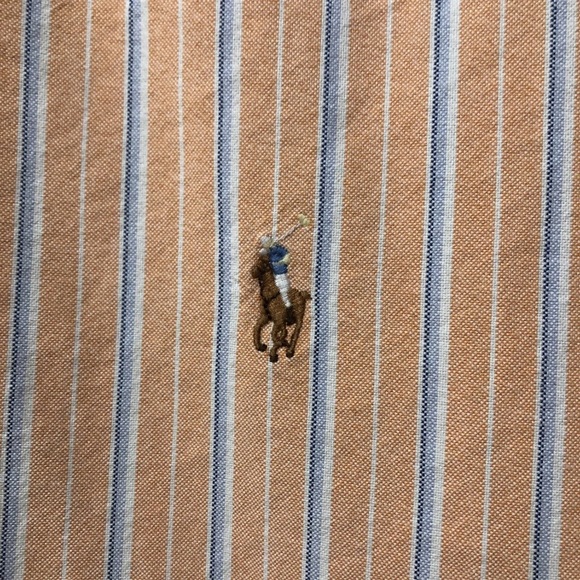 Ralph Lauren Classic Fit Shirt Men L Salmon Peach Stripe Button Down Long Sleeve - Picture 2 of 10